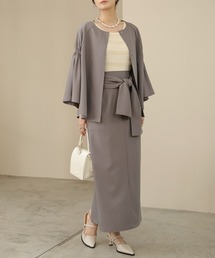 Bab（バブ）の「【オケージョンドレス/結婚式/2サイズ展開/SET ITEM/インナー付き/裏地付き】ケープ風ジャケット（ノーカラージャケット）」