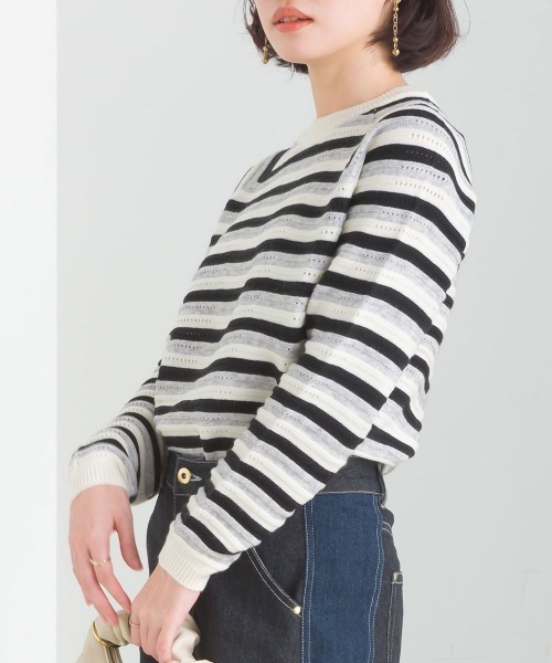 FURRY（ファーリー）の「マルチボーダーストレッチプルオーバー（ニット/セーター・レディース・ターメリック/オフホワイト/ブルーグリーン・FREE）」の5枚目の写真