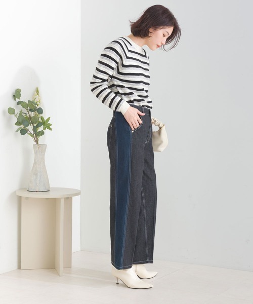 FURRY（ファーリー）の「マルチボーダーストレッチプルオーバー（ニット/セーター・レディース・ターメリック/オフホワイト/ブルーグリーン・FREE）」の7枚目の写真