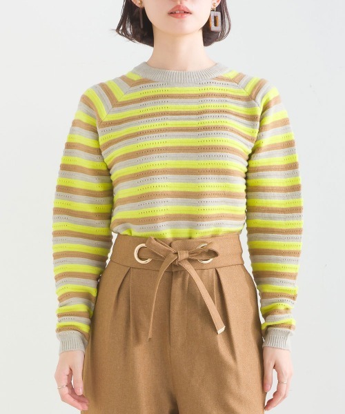 FURRY（ファーリー）の「マルチボーダーストレッチプルオーバー（ニット/セーター・レディース・ターメリック/オフホワイト/ブルーグリーン・FREE）」の11枚目の写真