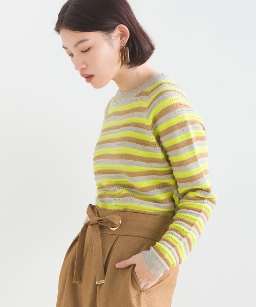 FURRY（ファーリー）の「マルチボーダーストレッチプルオーバー（ニット/セーター・レディース・ターメリック/オフホワイト/ブルーグリーン・FREE）」の12枚目の写真