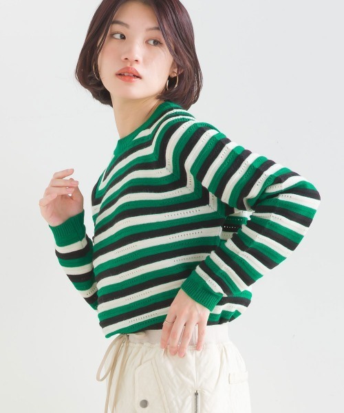 FURRY（ファーリー）の「マルチボーダーストレッチプルオーバー（ニット/セーター・レディース・ターメリック/オフホワイト/ブルーグリーン・FREE）」の20枚目の写真