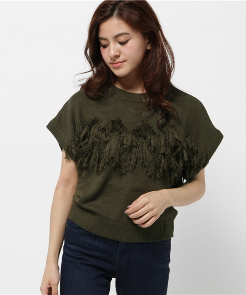 Chico（チコ）の「フリンジニット（ニット/セーター・レディース・モスグリーン/ブラック/ホワイト・FREE）」の3枚目の写真