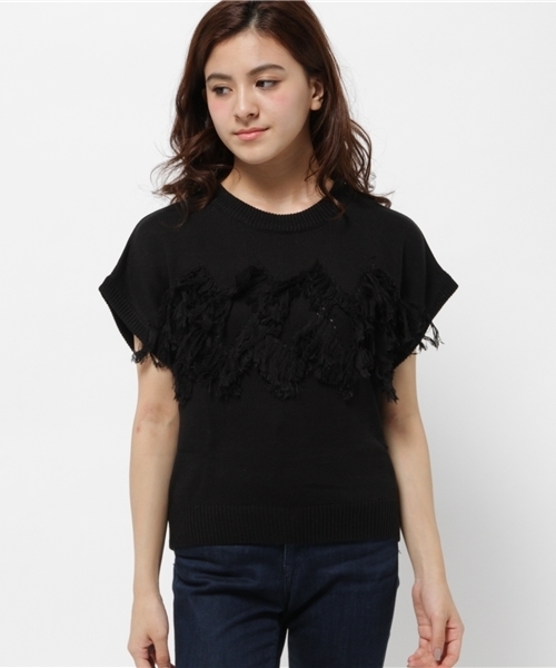 Chico（チコ）の「フリンジニット（ニット/セーター・レディース・モスグリーン/ブラック/ホワイト・FREE）」の4枚目の写真