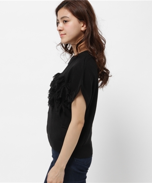 Chico（チコ）の「フリンジニット（ニット/セーター・レディース・モスグリーン/ブラック/ホワイト・FREE）」の5枚目の写真