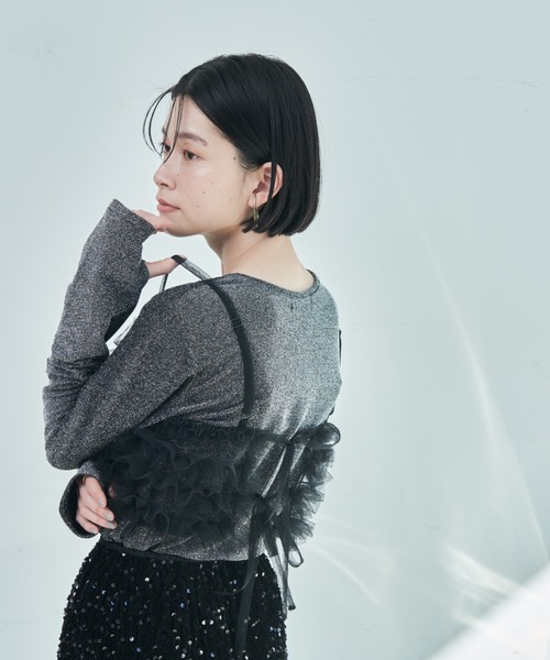 Shelly island（シェリーアイランド）の「マルチWAYチュールビスチェ付きラメトップス（Tシャツ/カットソー・レディース・ブラック系その他/シルバー/ブラック・FREE）」の8枚目の写真