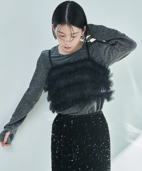 Shelly island（シェリーアイランド）の「マルチWAYチュールビスチェ付きラメトップス（Tシャツ/カットソー・レディース・ブラック系その他/シルバー/ブラック・FREE）」の7枚目の写真