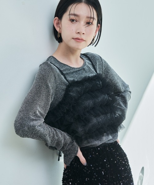 Shelly island（シェリーアイランド）の「マルチWAYチュールビスチェ付きラメトップス（Tシャツ/カットソー・レディース・ブラック系その他/シルバー/ブラック・FREE）」の6枚目の写真