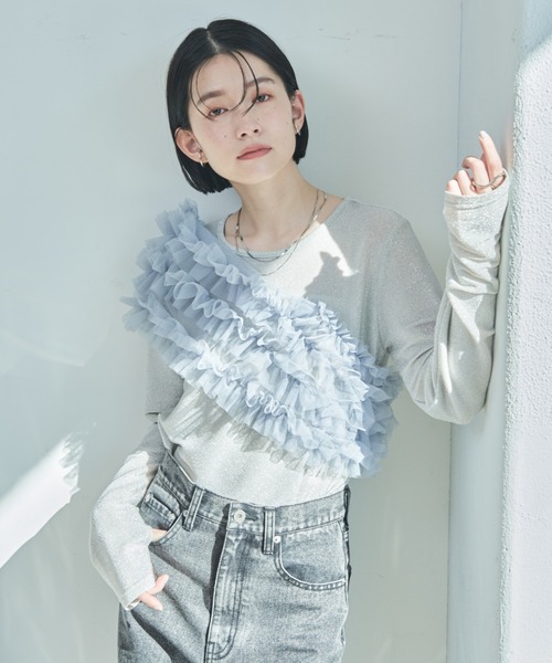 tope ビスチェ マルチWAYチュールビスチェ付きラメトップス（Tシャツ