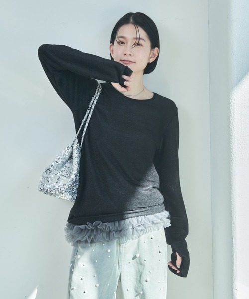 Shelly island（シェリーアイランド）の「マルチWAYチュールビスチェ付きラメトップス（Tシャツ/カットソー・レディース・ブラック系その他/シルバー/ブラック・FREE）」の15枚目の写真