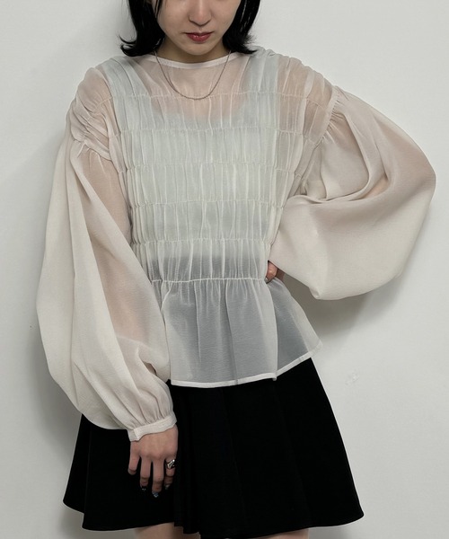 NICOLE CLUB(ニコル クラブ)の「【WEB限定】ワッシャーシアーブラウス(シャツ/ブラウス・レディース・オフホワイト/ブラック・MEDIUM)」の1枚目の写真