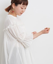 Dot&Stripes CHILD WOMAN | ☆キュプラ/コットン タイプライター伊吹染 BIGパフスリーブ チュニックブラウス(シャツ/ブラウス)