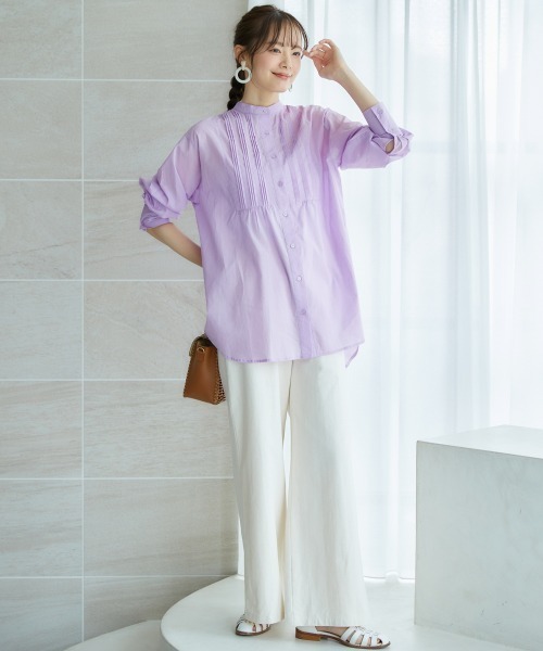 miclat（ミクラ）の「大きいサイズ　シアーボイルボリュームシャツチュニック　miclat（シャツ/ブラウス・レディース・ラベンダー/ホワイト・L/LL/3L/4L/5L）」の4枚目の写真