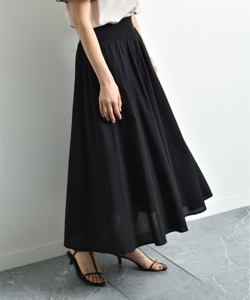 INTERPLANET（インタープラネット）の「コットンサッカーフレアースカート（スカート・レディース・ブラック/オフホワイト/ブルー・FREE）」の2枚目の写真