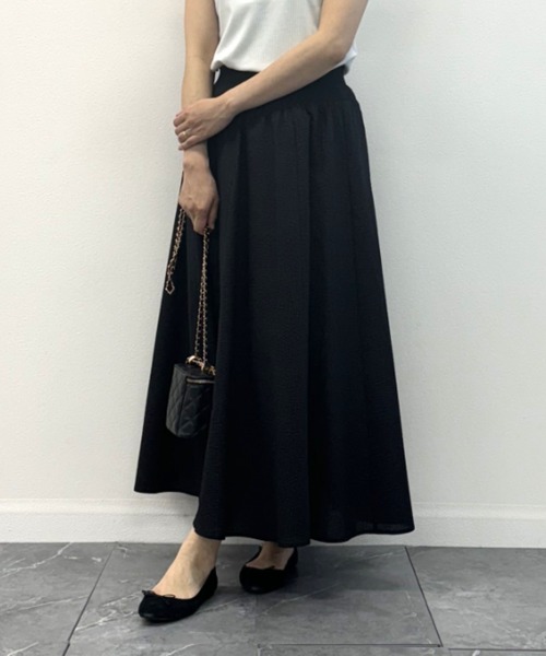 INTERPLANET（インタープラネット）の「コットンサッカーフレアースカート（スカート・レディース・ブラック/オフホワイト/ブルー・FREE）」の4枚目の写真