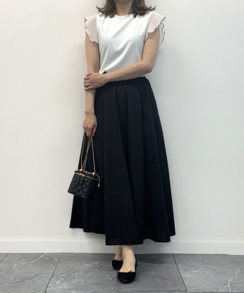 INTERPLANET（インタープラネット）の「コットンサッカーフレアースカート（スカート・レディース・ブラック/オフホワイト/ブルー・FREE）」の6枚目の写真