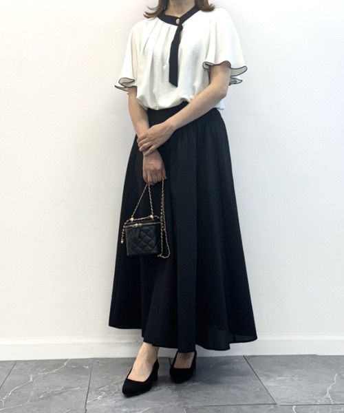 INTERPLANET（インタープラネット）の「コットンサッカーフレアースカート（スカート・レディース・ブラック/オフホワイト/ブルー・FREE）」の8枚目の写真