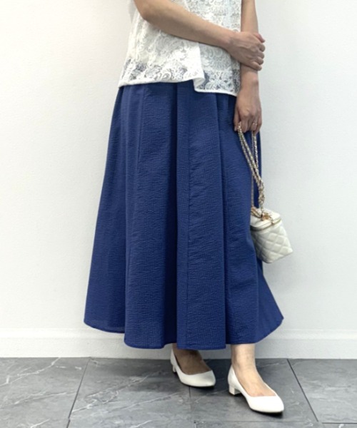 INTERPLANET（インタープラネット）の「コットンサッカーフレアースカート（スカート・レディース・ブラック/オフホワイト/ブルー・FREE）」の16枚目の写真