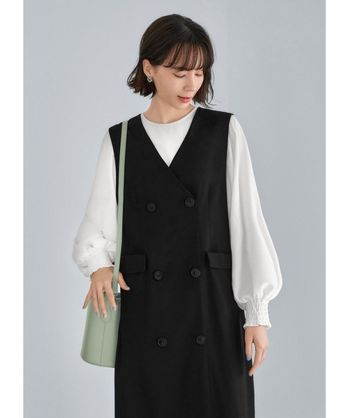 STYLE DELI（スタイルデリ）の「ダブル合わせジャンパースカート（ジャンパースカート・レディース・ブラック/グレー・02/01）」の4枚目の写真