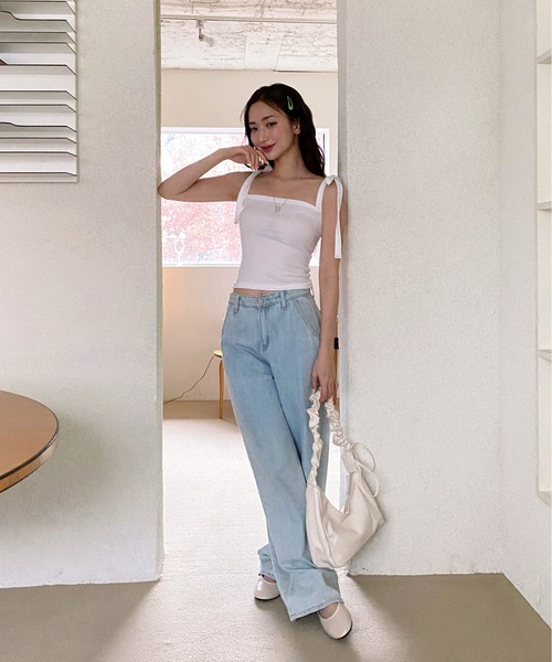 by muni:r（バイ ムニール）の「リボンストラップキャミソール（キャミソール・レディース・ブルー/アイボリー/ブラック/ピンク・FREE）」の10枚目の写真