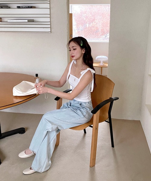 by muni:r（バイ ムニール）の「リボンストラップキャミソール（キャミソール・レディース・ブルー/アイボリー/ブラック/ピンク・FREE）」の11枚目の写真