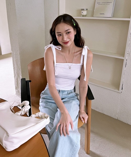 by muni:r（バイ ムニール）の「リボンストラップキャミソール（キャミソール・レディース・ブルー/アイボリー/ブラック/ピンク・FREE）」の12枚目の写真