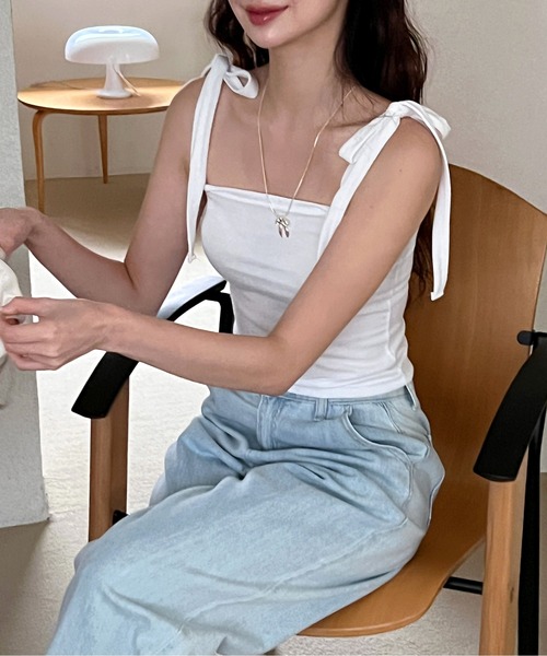 by muni:r（バイ ムニール）の「リボンストラップキャミソール（キャミソール・レディース・ブルー/アイボリー/ブラック/ピンク・FREE）」の13枚目の写真