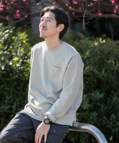 ITEMS URBANRESEARCH(アイテムズ アーバンリサーチ)の「裏ストライプ ダンボールプルオーバー(Tシャツ/カットソー・メンズ・ベージュ/グリーン/ブラック・MEDIUM/LARGE)」の3枚目の写真