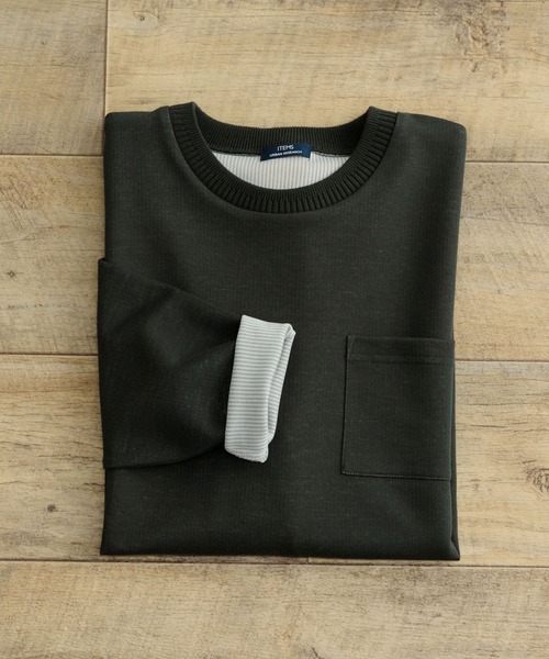 ITEMS URBANRESEARCH(アイテムズ アーバンリサーチ)の「裏ストライプ ダンボールプルオーバー(Tシャツ/カットソー・メンズ・ベージュ/グリーン/ブラック・MEDIUM/LARGE)」の2枚目の写真