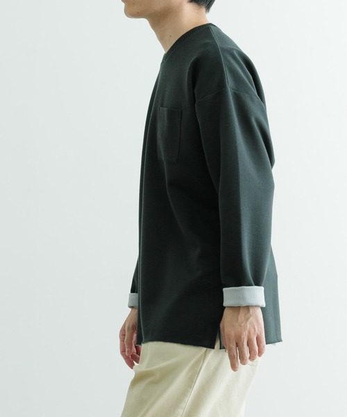 ITEMS URBANRESEARCH(アイテムズ アーバンリサーチ)の「裏ストライプ ダンボールプルオーバー(Tシャツ/カットソー・メンズ・ベージュ/グリーン/ブラック・MEDIUM/LARGE)」の4枚目の写真