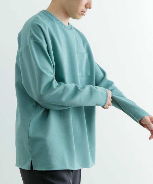 ITEMS URBANRESEARCH(アイテムズ アーバンリサーチ)の「裏ストライプ ダンボールプルオーバー(Tシャツ/カットソー・メンズ・ベージュ/グリーン/ブラック・MEDIUM/LARGE)」の8枚目の写真