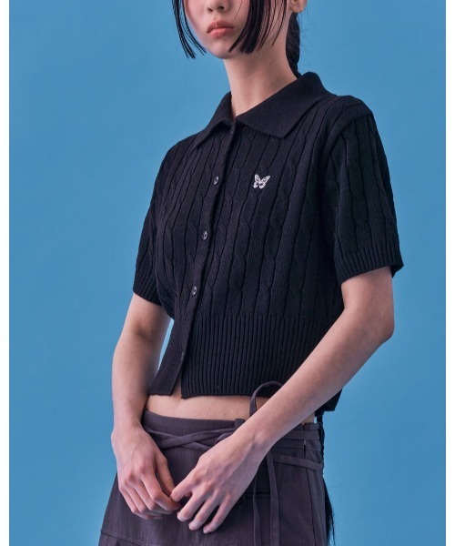 FANCY CLUB(ファンシークラブ)の「NASTY FANCY CLUB/ケーブルニットカーディガン 2123894(カーディガン/ボレロ・レディース・グレー/ブラック・FREE)」の6枚目の写真