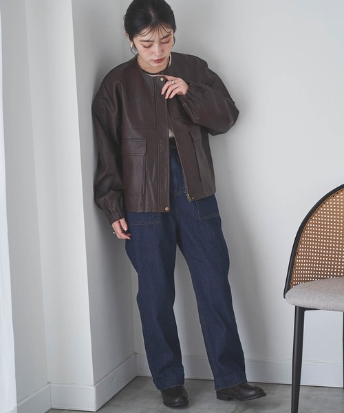 mil(ミル)の「フロントステッチデニムパンツ(デニム・チノ)【全ゴム・楽ちん】(デニムパンツ・レディース・ネイビー/オフホワイト/サックスブルー/カーキ/ベージュ/ブラウン・S/M/XS/S-Short/S-Regular/M-Regular)」の16枚目の写真