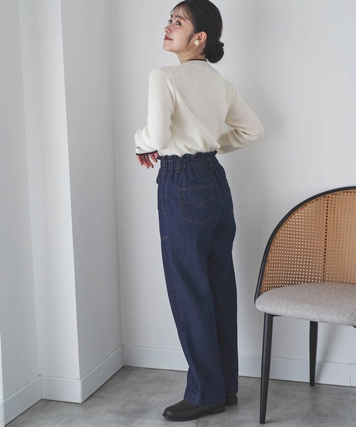 mil(ミル)の「フロントステッチデニムパンツ(デニム・チノ)【全ゴム・楽ちん】(デニムパンツ・レディース・ネイビー/オフホワイト/サックスブルー/カーキ/ベージュ/ブラウン・S/M/XS/S-Short/S-Regular/M-Regular)」の12枚目の写真
