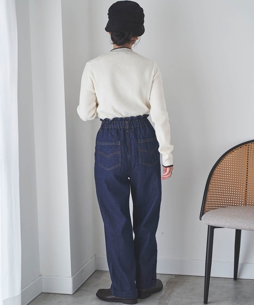mil(ミル)の「フロントステッチデニムパンツ(デニム・チノ)【全ゴム・楽ちん】(デニムパンツ・レディース・ネイビー/オフホワイト/サックスブルー/カーキ/ベージュ/ブラウン・S/M/XS/S-Short/S-Regular/M-Regular)」の13枚目の写真