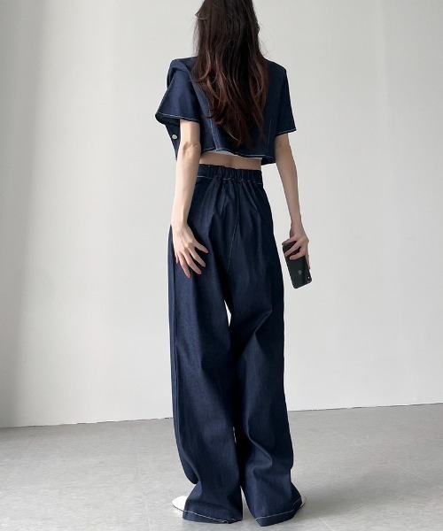 N.s（エヌドットエス）の「配色ステッチショートデニムトップス＋タックワイドパンツセットアップ（セットアップ・レディース・ブラック/ブルー・FREE）」の10枚目の写真