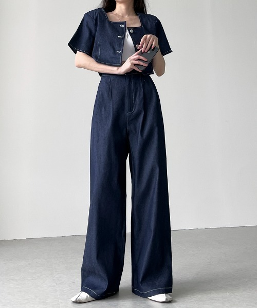 N.s（エヌドットエス）の「配色ステッチショートデニムトップス＋タックワイドパンツセットアップ（セットアップ・レディース・ブラック/ブルー・FREE）」の12枚目の写真