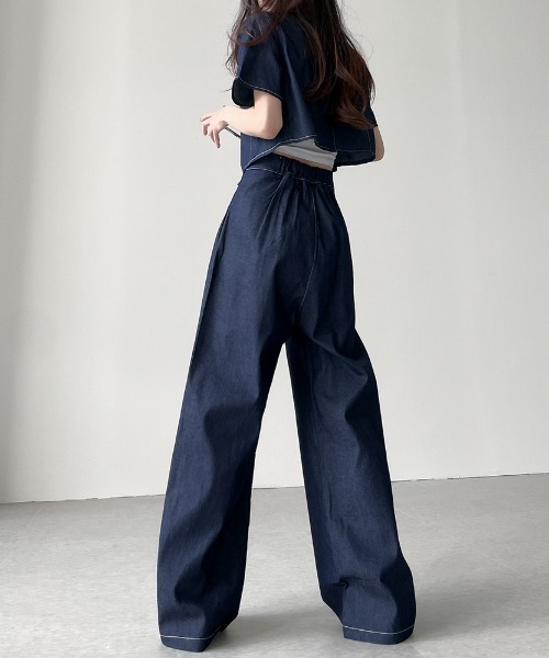 N.s（エヌドットエス）の「配色ステッチショートデニムトップス＋タックワイドパンツセットアップ（セットアップ・レディース・ブラック/ブルー・FREE）」の15枚目の写真