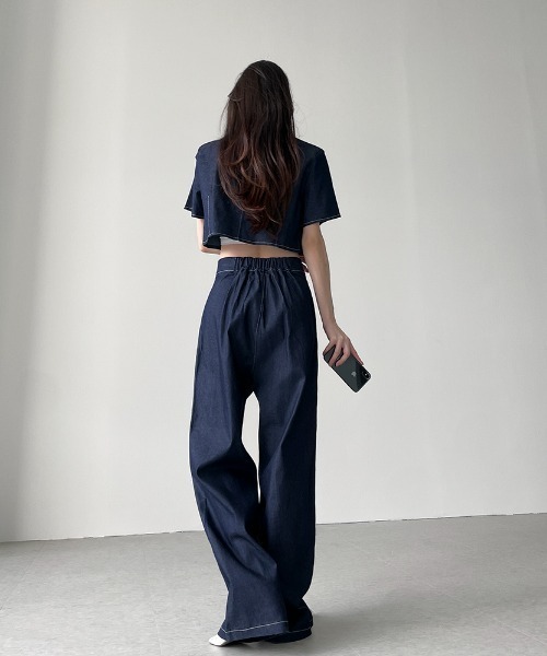 N.s（エヌドットエス）の「配色ステッチショートデニムトップス＋タックワイドパンツセットアップ（セットアップ・レディース・ブラック/ブルー・FREE）」の16枚目の写真