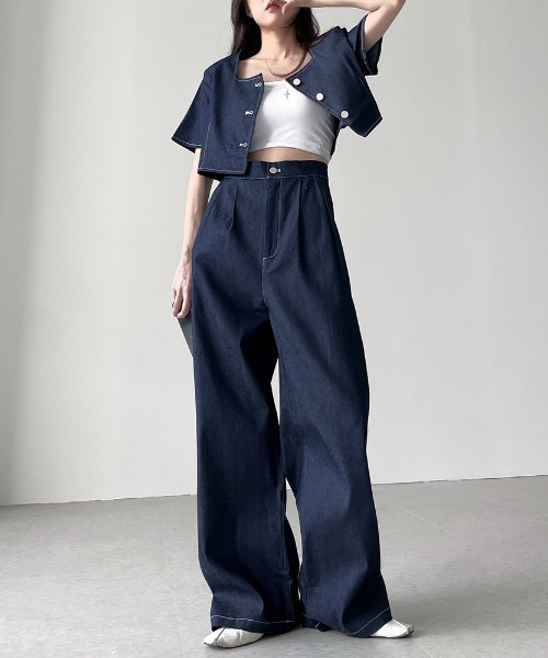 N.s（エヌドットエス）の「配色ステッチショートデニムトップス＋タックワイドパンツセットアップ（セットアップ・レディース・ブラック/ブルー・FREE）」の18枚目の写真