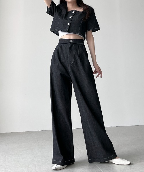 N.s（エヌドットエス）の「配色ステッチショートデニムトップス＋タックワイドパンツセットアップ（セットアップ・レディース・ブラック/ブルー・FREE）」の20枚目の写真