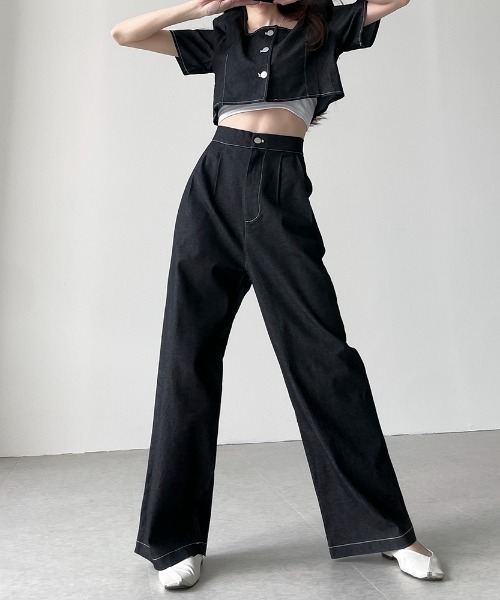 N.s（エヌドットエス）の「配色ステッチショートデニムトップス＋タックワイドパンツセットアップ（セットアップ・レディース・ブラック/ブルー・FREE）」の21枚目の写真