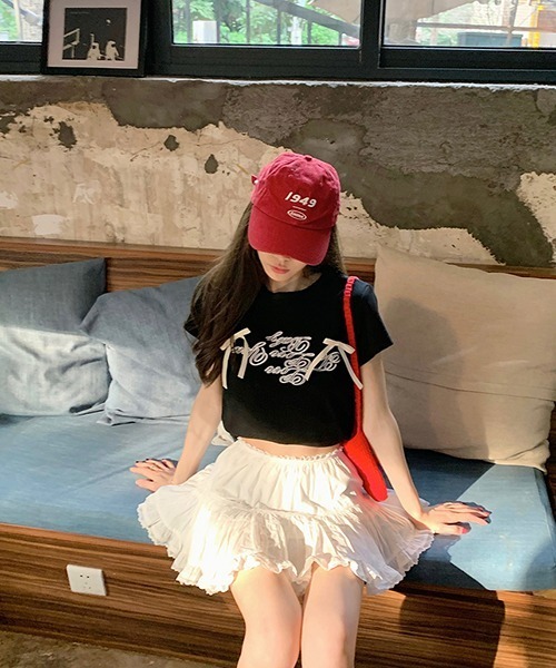 gossip!ロサンゼルス(ゴシップロサンゼルス)の「サテンリボンつきロゴ半袖Tシャツ(Tシャツ/カットソー・レディース・ブラック/オフホワイト・FREE)」の5枚目の写真