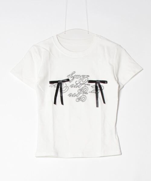 gossip!ロサンゼルス(ゴシップロサンゼルス)の「サテンリボンつきロゴ半袖Tシャツ(Tシャツ/カットソー・レディース・ブラック/オフホワイト・FREE)」の18枚目の写真