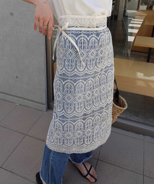 新品タグ付き　ADOREオーガンジーラップスカート 楽天市場】刺繍オーガンジーラップスカート ボトムス トップス
