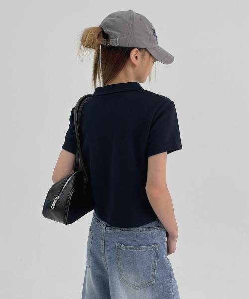 BLACKUP（ブラックアップ）の「[MADE] フェルナッツセミクロップポロカラー半袖Tシャツ（ポロシャツ・レディース・ネイビー/ホワイト/グレー・ONESIZE）」の8枚目の写真