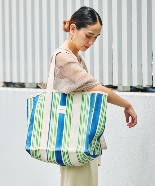 【sandro】関税・送料込み★パープル トートバッグ ストライプ セール】STRIPE TOTE BAG L / インド ストライプ トートバッグ L