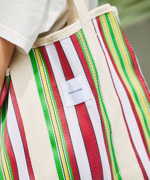FREAK'S STORE（フリークスストア）の「STRIPE TOTE BAG L / インド ストライプ トートバッグ L（ショルダーバッグ・レディース・グリーン/ブルー/レッド・ONE SIZE）」の16枚目の写真
