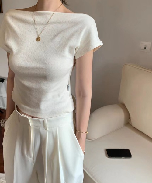 MAISON DE THERESE(メゾン ド テレーズ)の「ニットTシャツ(Tシャツ/カットソー・レディース・ブラック/グレー/ホワイト/レッド/ブラック系・FREE)」の6枚目の写真