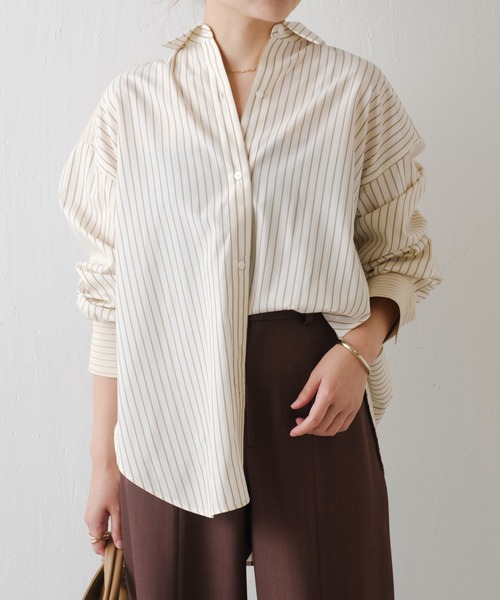 COLLAGE GALLARDAGALANTE（コラージュガリャルダガランテ）の「MIXストライプシャツ（シャツ/ブラウス・レディース・アイボリー/サックスブルー・FREE）」の2枚目の写真